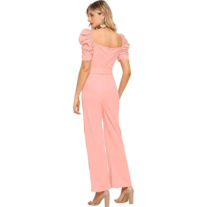 Odette Women Pink Polyester Blend Jumpsuit with Belt (Set of 2)