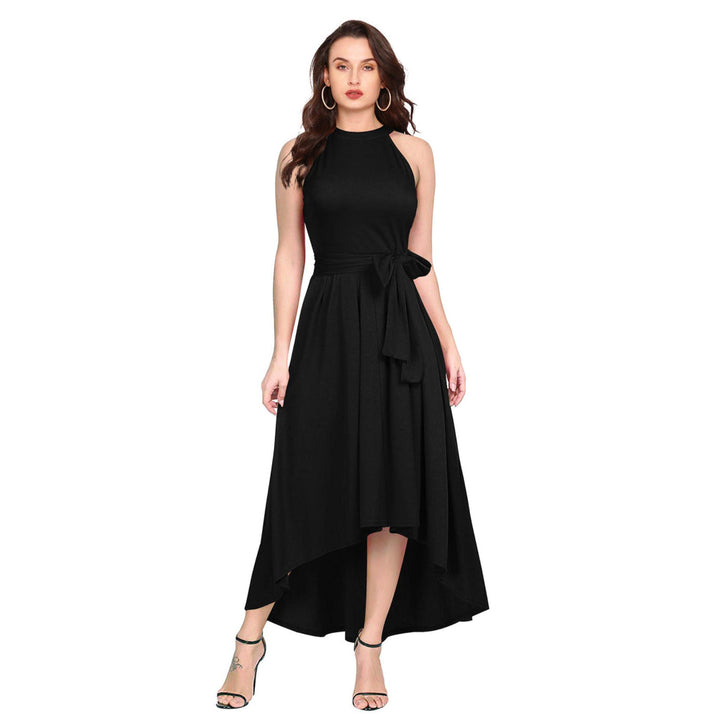 Odette Black Polyester High Low Dress For Women (Set of 2)