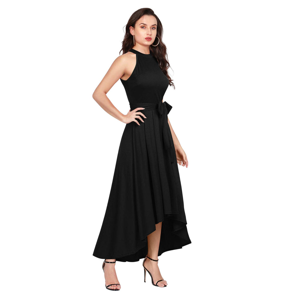 Odette Black Polyester High Low Dress For Women (Set of 2)