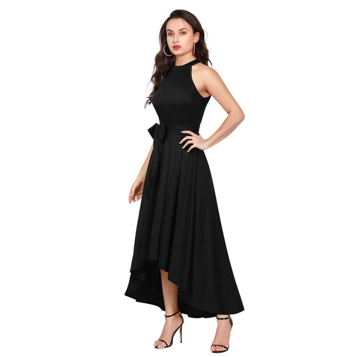 Odette Black Polyester High Low Dress For Women (Set of 2)