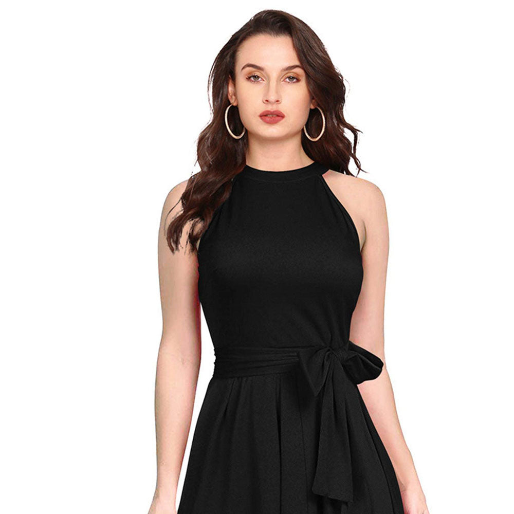 Odette Black Polyester High Low Dress For Women (Set of 2)