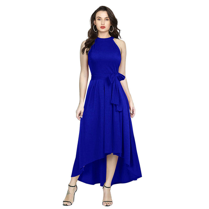 Odette Royal Blue Polyester High Low Dress For Women (Set of 2)