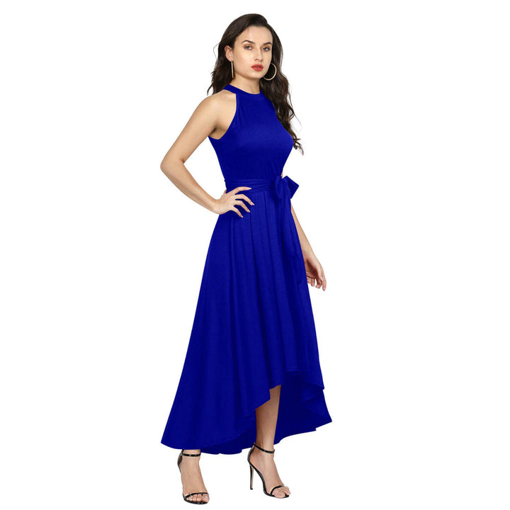 Odette Royal Blue Polyester High Low Dress For Women (Set of 2)