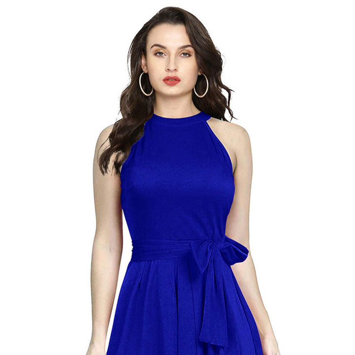 Odette Royal Blue Polyester High Low Dress For Women (Set of 2)