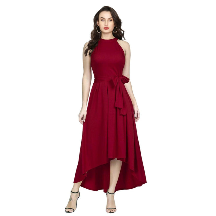 Odette Maroon Polyester High Low Dress For Women (Set of 2)