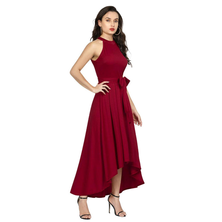 Odette Maroon Polyester High Low Dress For Women (Set of 2)