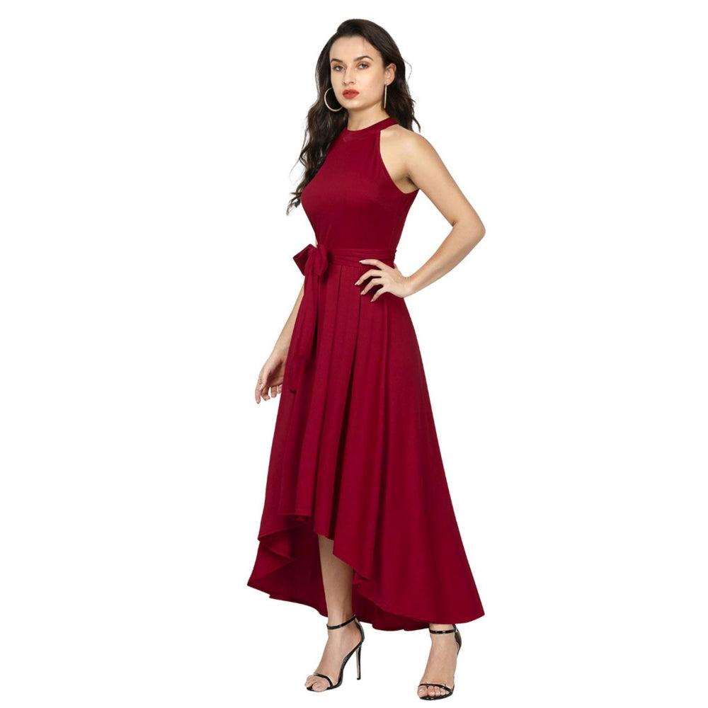 Odette Maroon Polyester High Low Dress For Women (Set of 2)