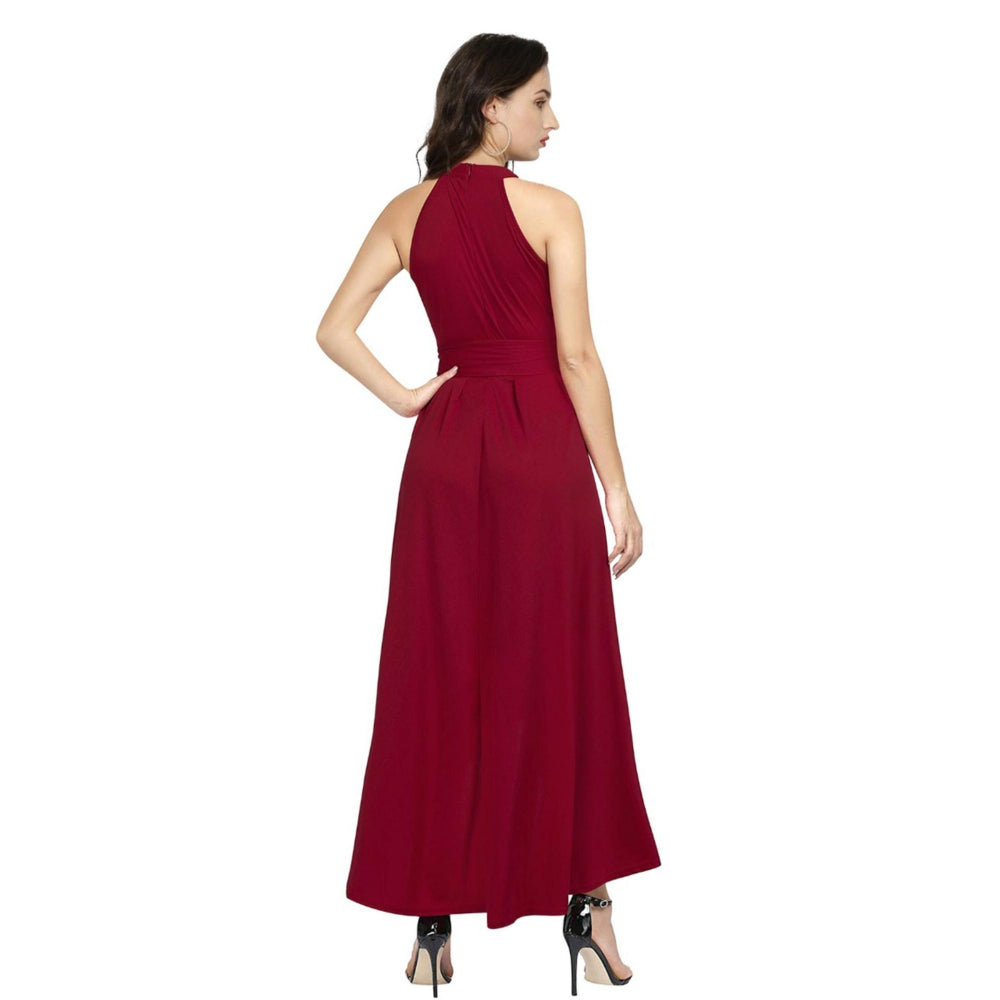 Odette Maroon Polyester High Low Dress For Women (Set of 2)