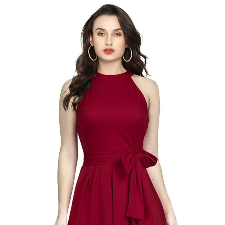 Odette Maroon Polyester High Low Dress For Women (Set of 2)