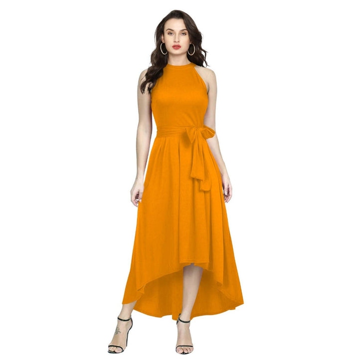 Odette Yellow Polyester High Low Dress For Women (Set of 2)