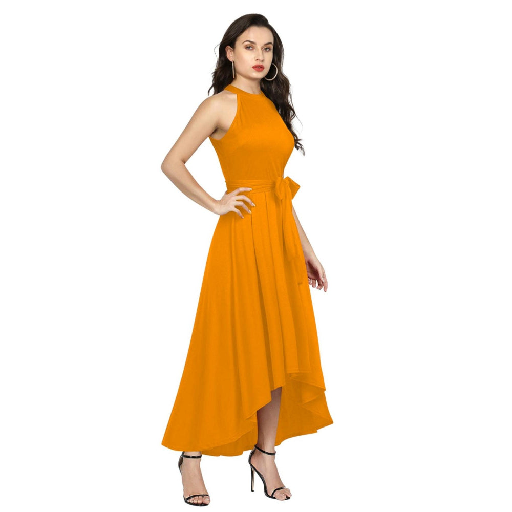 Odette Yellow Polyester High Low Dress For Women (Set of 2)