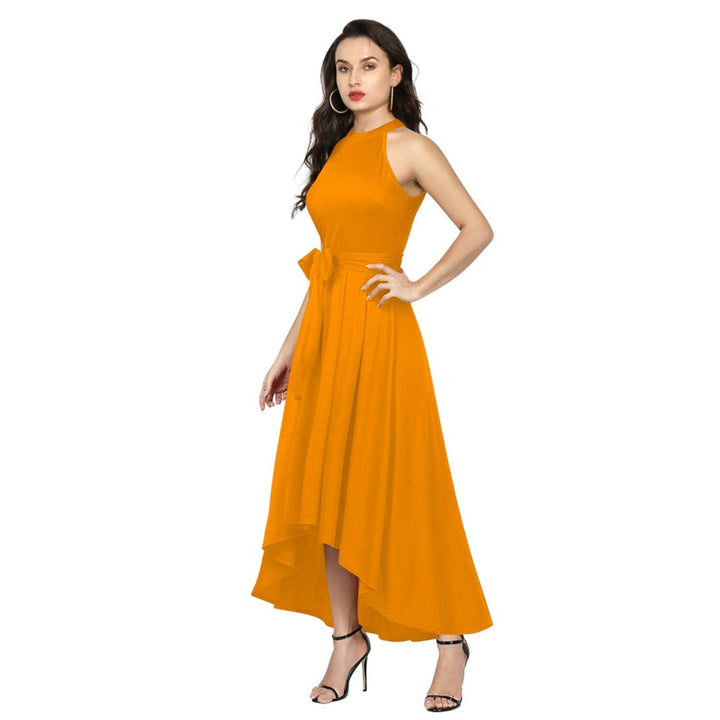 Odette Yellow Polyester High Low Dress For Women (Set of 2)