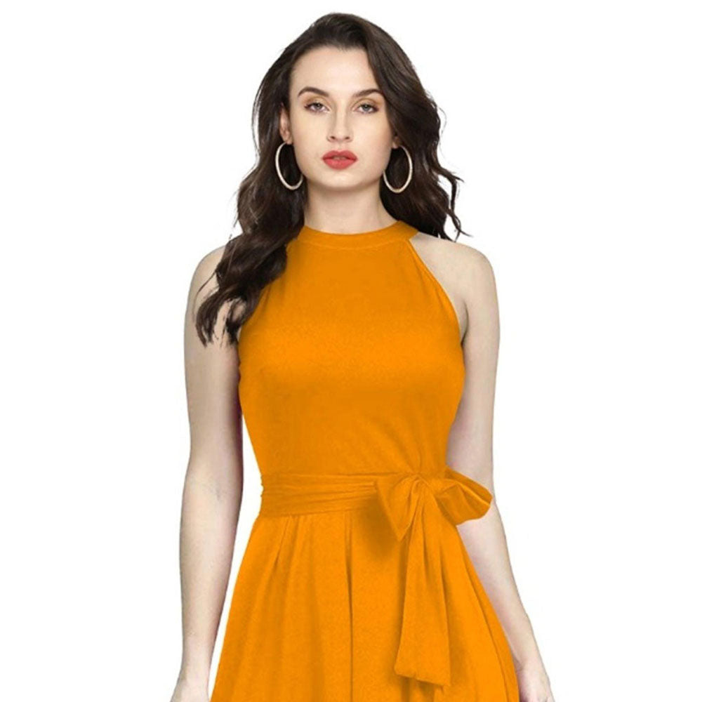 Odette Yellow Polyester High Low Dress For Women (Set of 2)