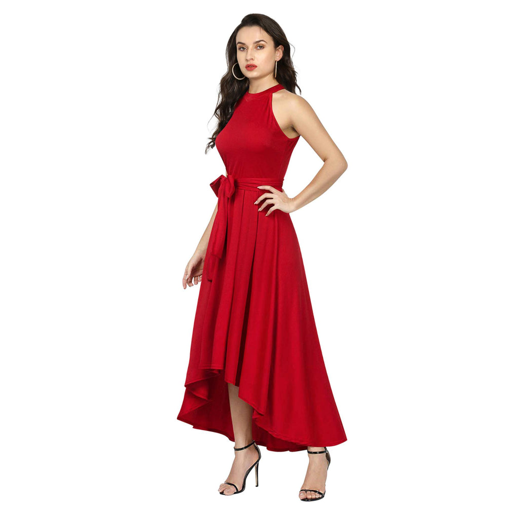 Odette Red Polyester High Low Dress For Women (Set of 2)