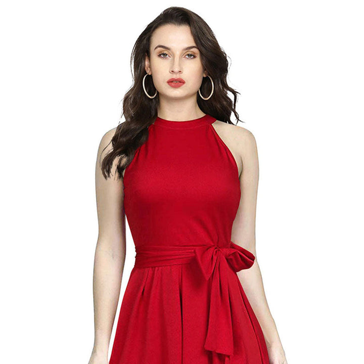 Odette Red Polyester High Low Dress For Women (Set of 2)