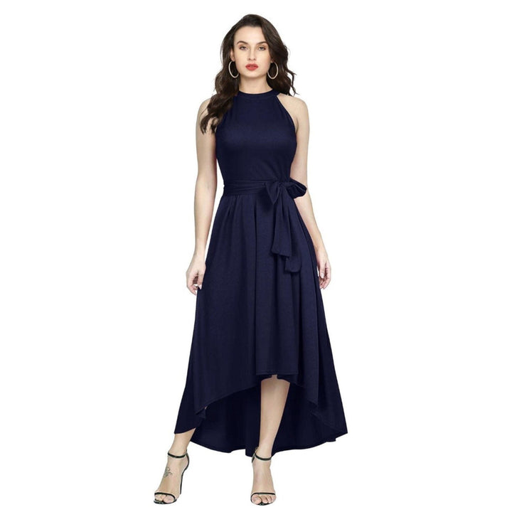 Odette Navy Blue Polyester High Low Dress For Women (Set of 2)