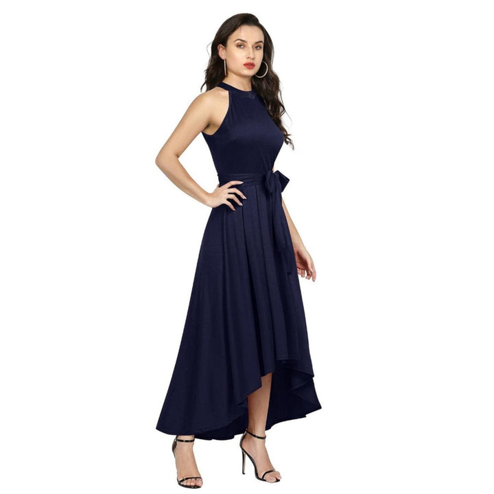 Odette Navy Blue Polyester High Low Dress For Women (Set of 2)