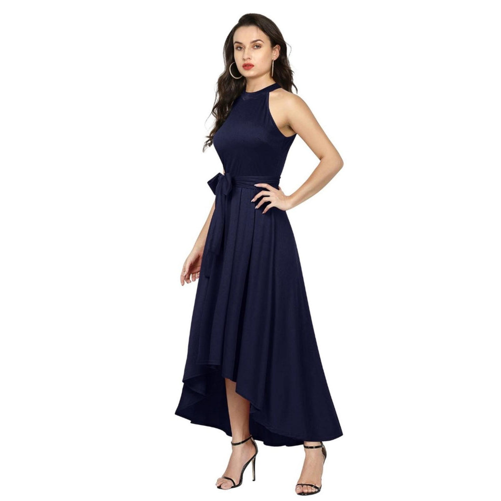 Odette Navy Blue Polyester High Low Dress For Women (Set of 2)