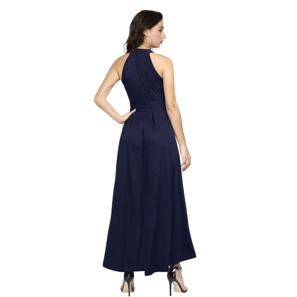 Odette Navy Blue Polyester High Low Dress For Women (Set of 2)