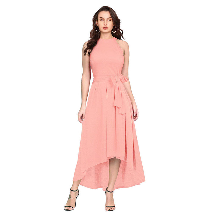 Odette Peach Polyester High Low Dress For Women (Set of 2)