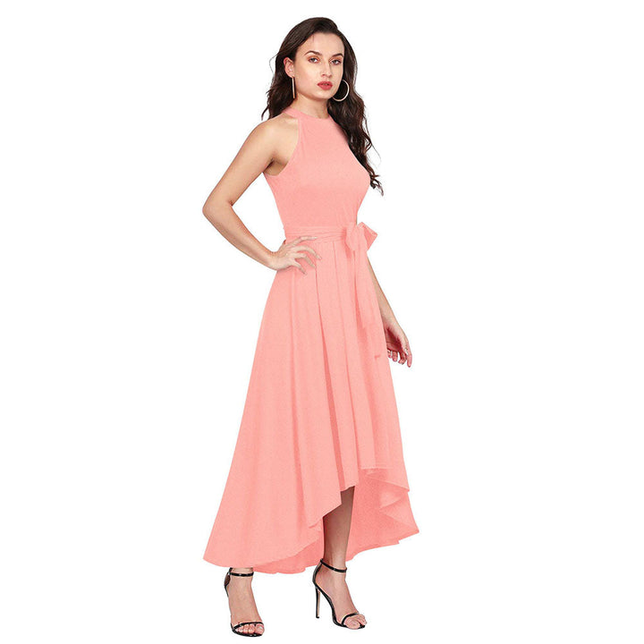 Odette Peach Polyester High Low Dress For Women (Set of 2)