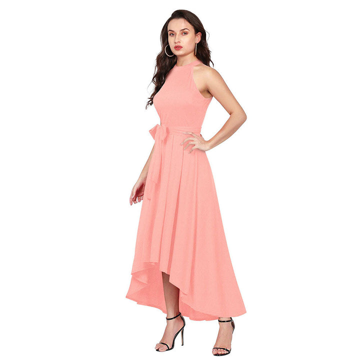 Odette Peach Polyester High Low Dress For Women (Set of 2)