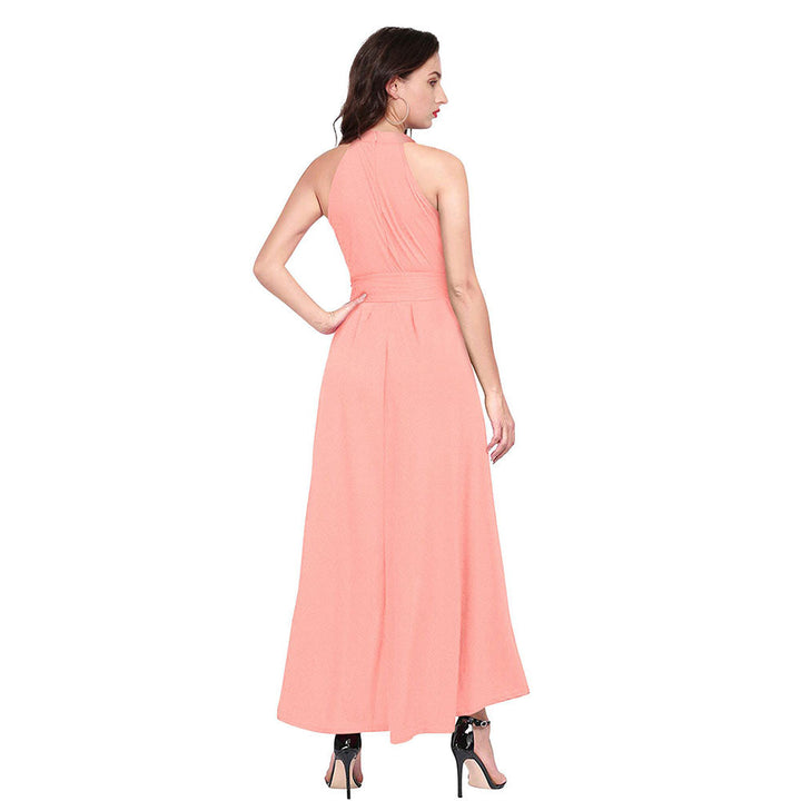 Odette Peach Polyester High Low Dress For Women (Set of 2)