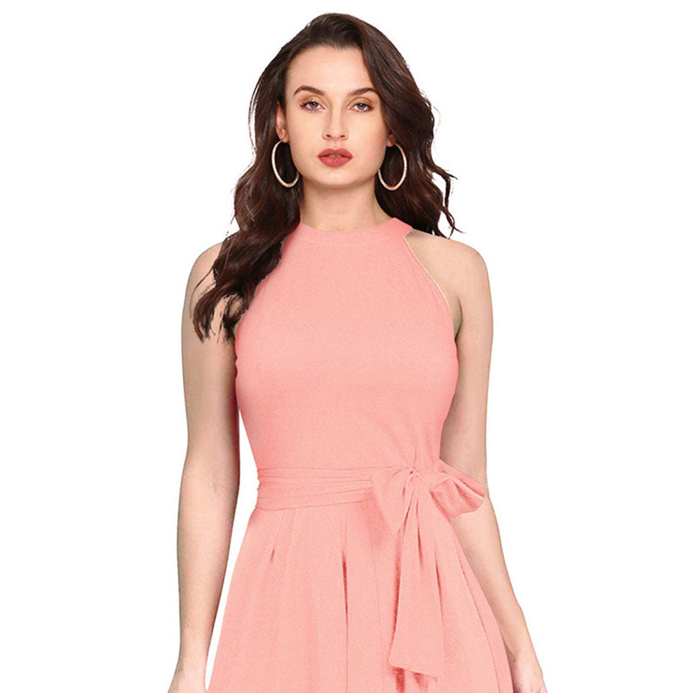 Odette Peach Polyester High Low Dress For Women (Set of 2)