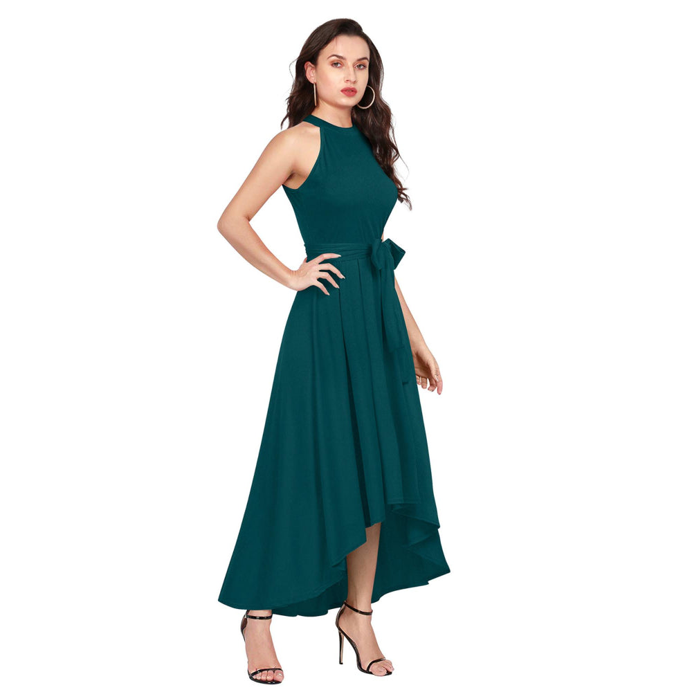 Odette Teal Polyester High Low Dress For Women (Set of 2)