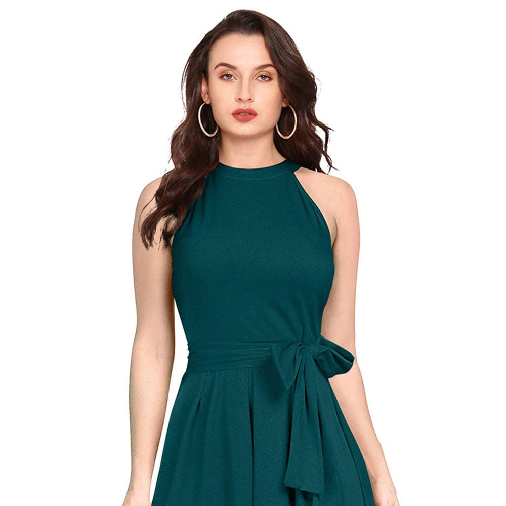 Odette Teal Polyester High Low Dress For Women (Set of 2)