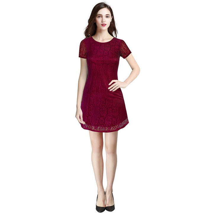 Odette Maroon Skater Knit Fabric Dress For Women