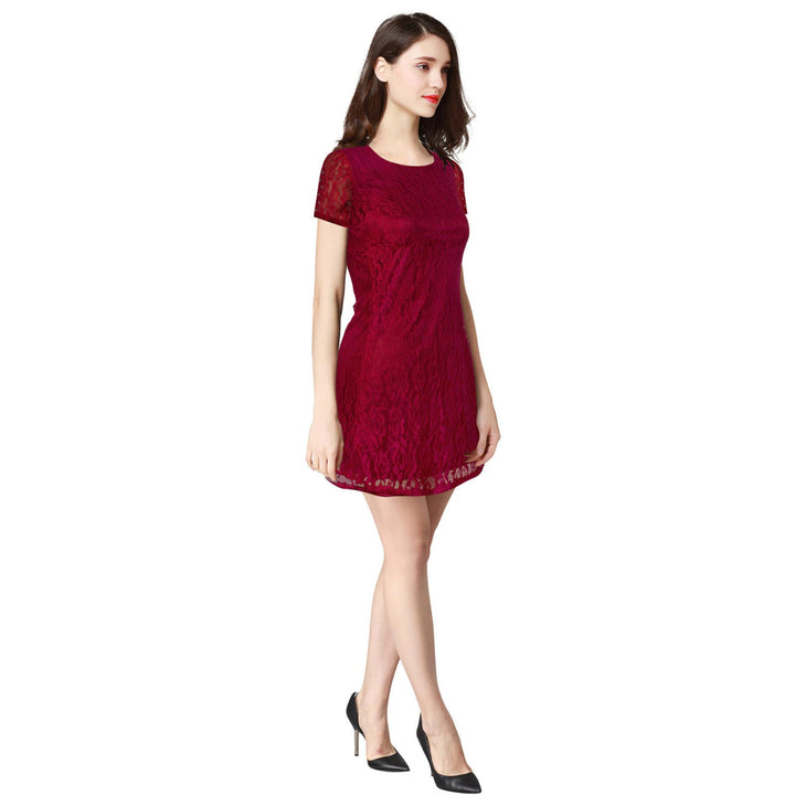 Odette Maroon Skater Knit Fabric Dress For Women