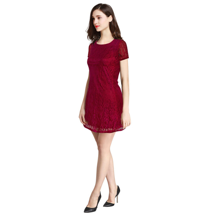 Odette Maroon Skater Knit Fabric Dress For Women