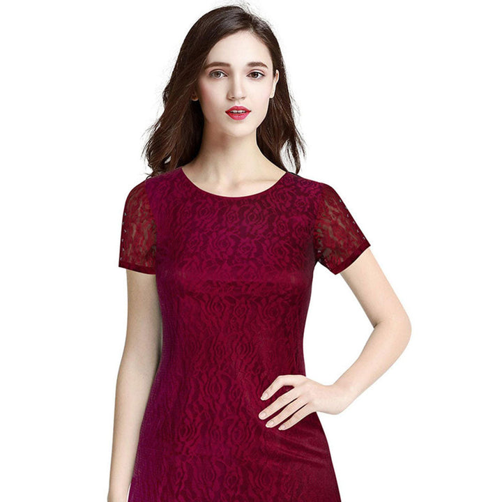 Odette Maroon Skater Knit Fabric Dress For Women