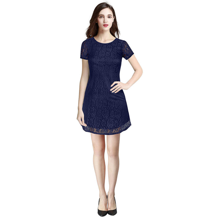 Odette Blue Skater Knit Fabric Dress For Women