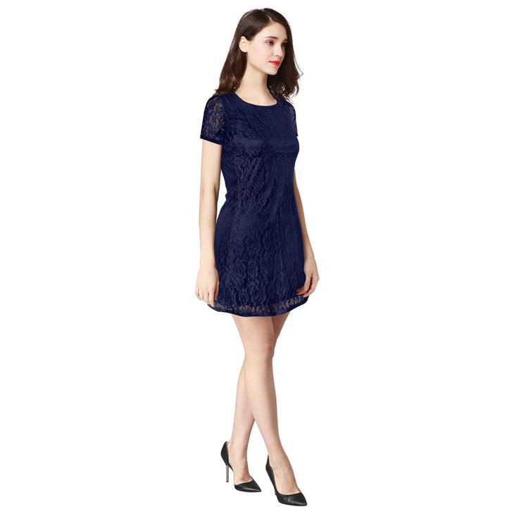 Odette Blue Skater Knit Fabric Dress For Women