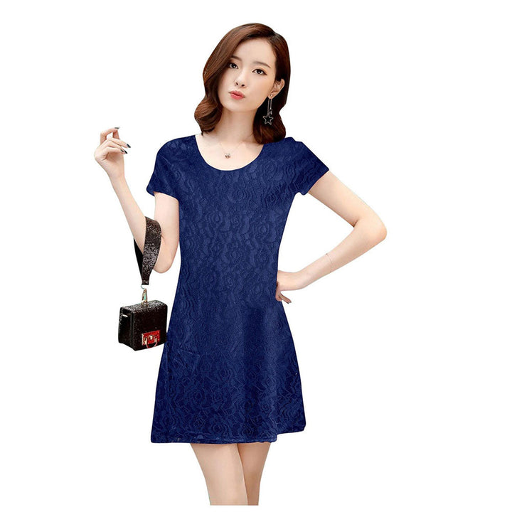 Odette Blue Skater Knit Fabric Dress For Women