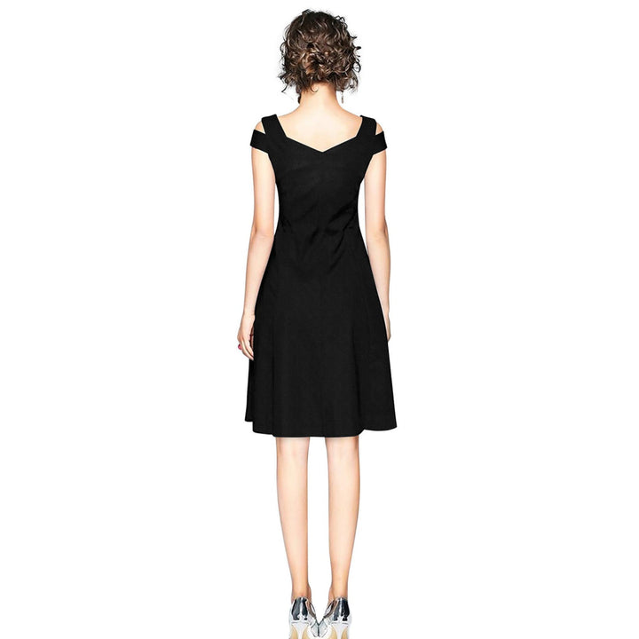 Odette Black Polyester Skater Dress For Women