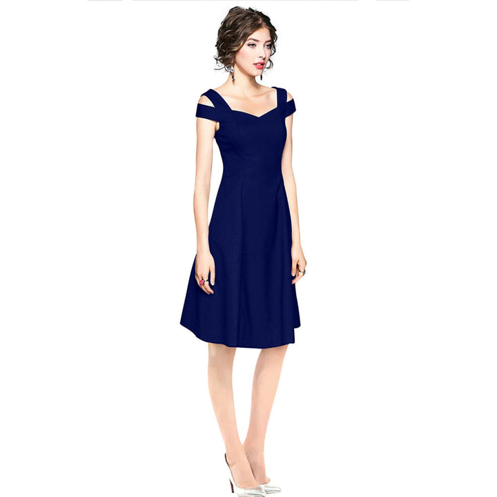 Odette Royal Blue Polyester Skater Dress For Women