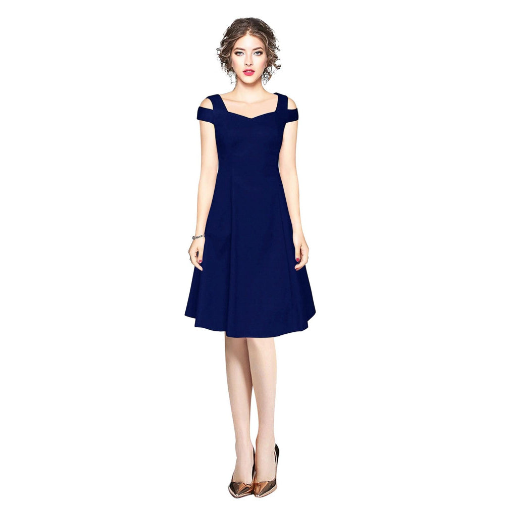 Odette Royal Blue Polyester Skater Dress For Women