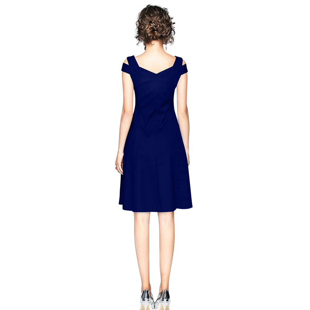 Odette Royal Blue Polyester Skater Dress For Women