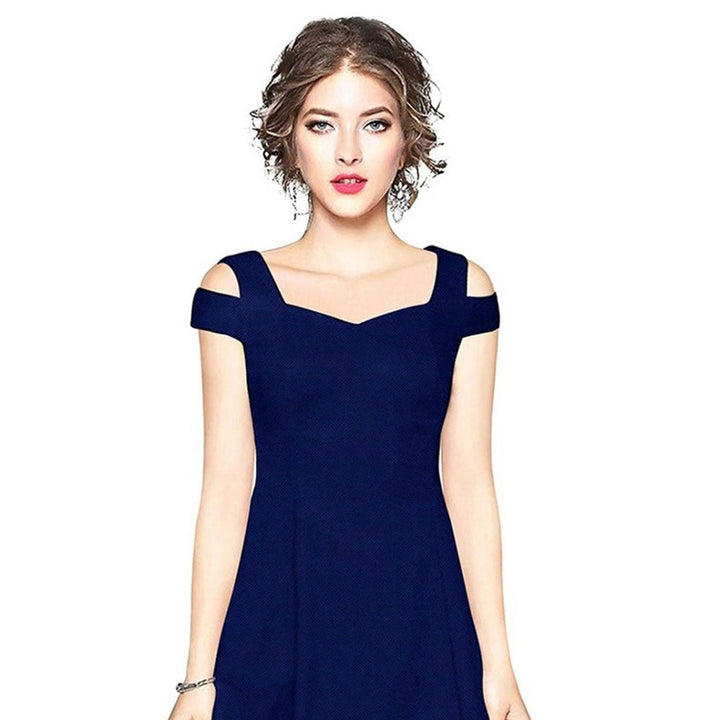 Odette Royal Blue Polyester Skater Dress For Women