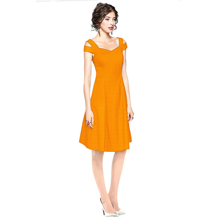 Odette Yellow Polyester Skater Dress For Women