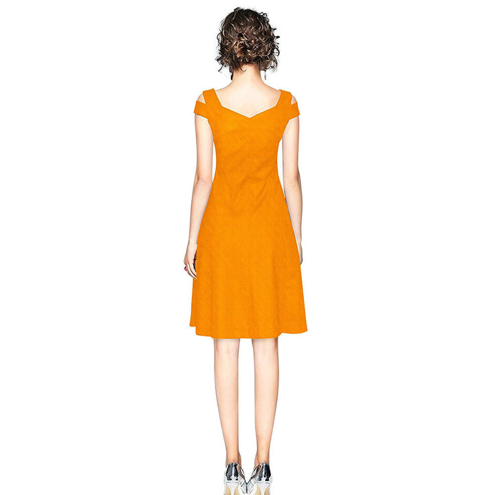 Odette Yellow Polyester Skater Dress For Women