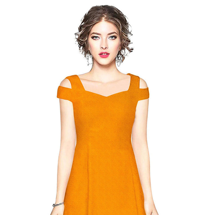 Odette Yellow Polyester Skater Dress For Women