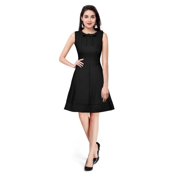 Odette Black Polyester Skater Dress For Women