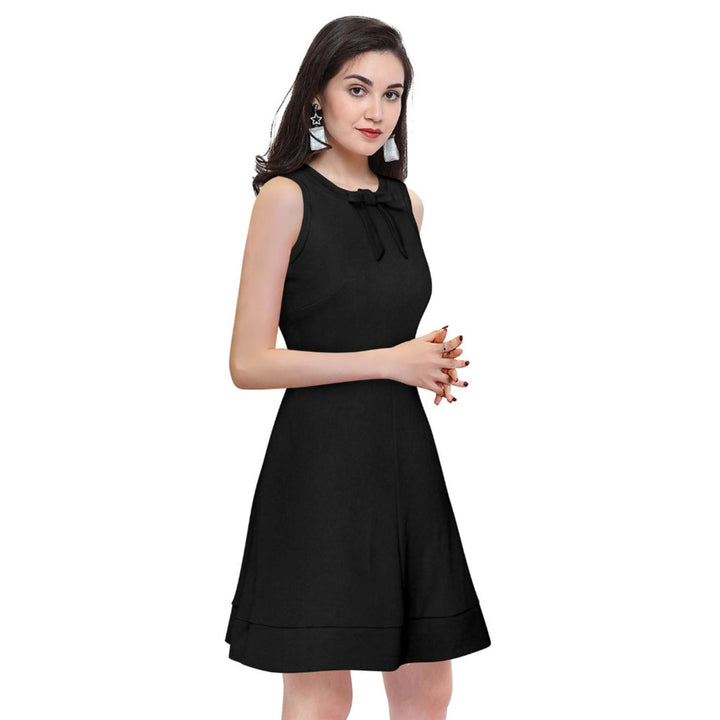 Odette Black Polyester Skater Dress For Women