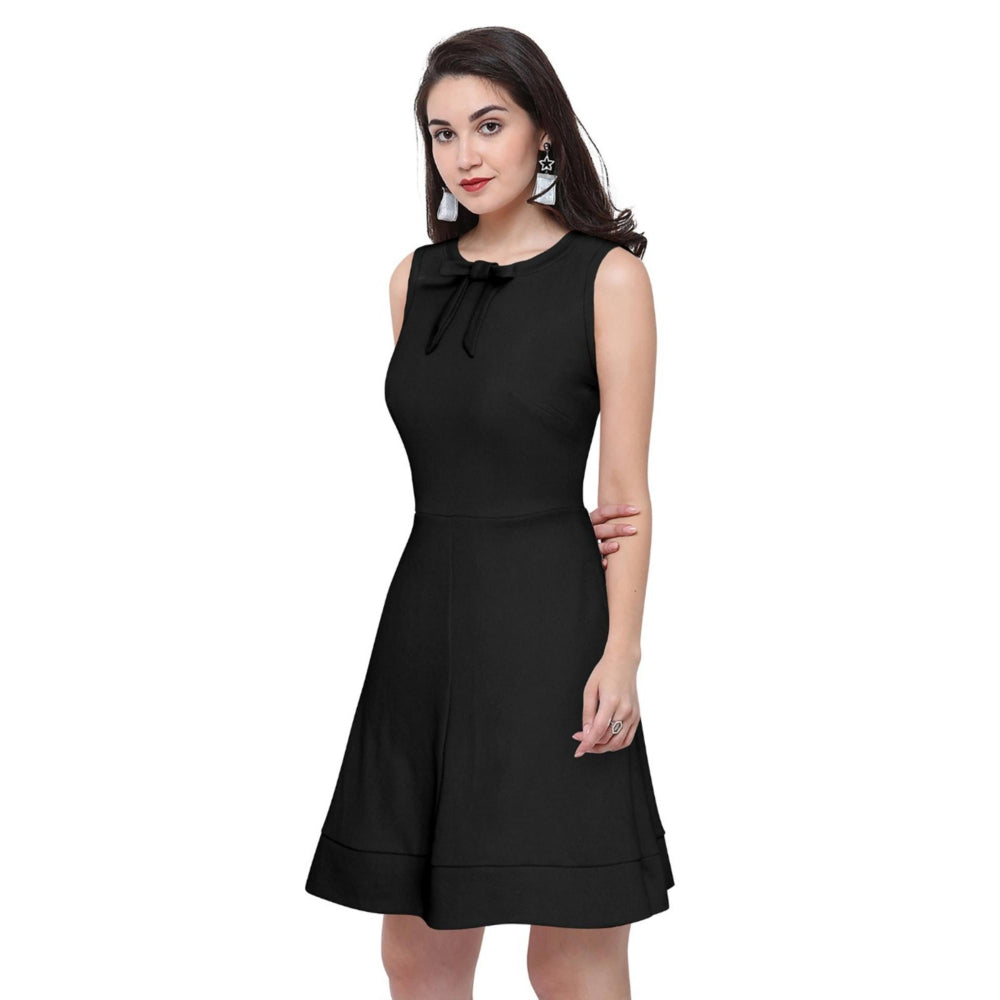 Odette Black Polyester Skater Dress For Women