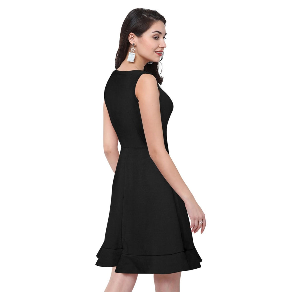 Odette Black Polyester Skater Dress For Women