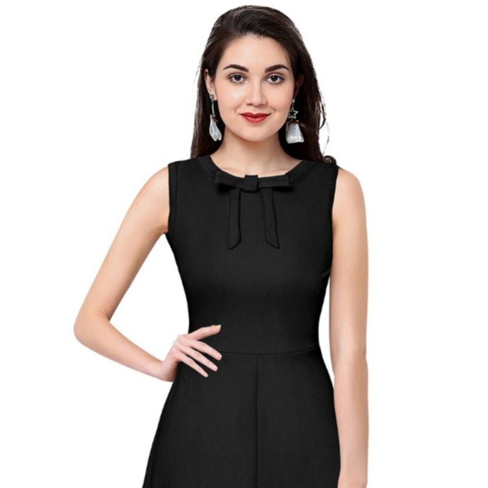 Odette Black Polyester Skater Dress For Women